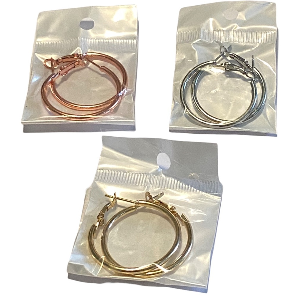 3-Pack of Hoop 1.18in Earrings Silver/Rose Gold/Gold - Picture 3 of 6